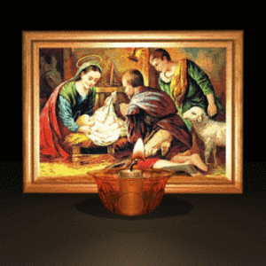 Christmas nativity animated gif with flickering candle